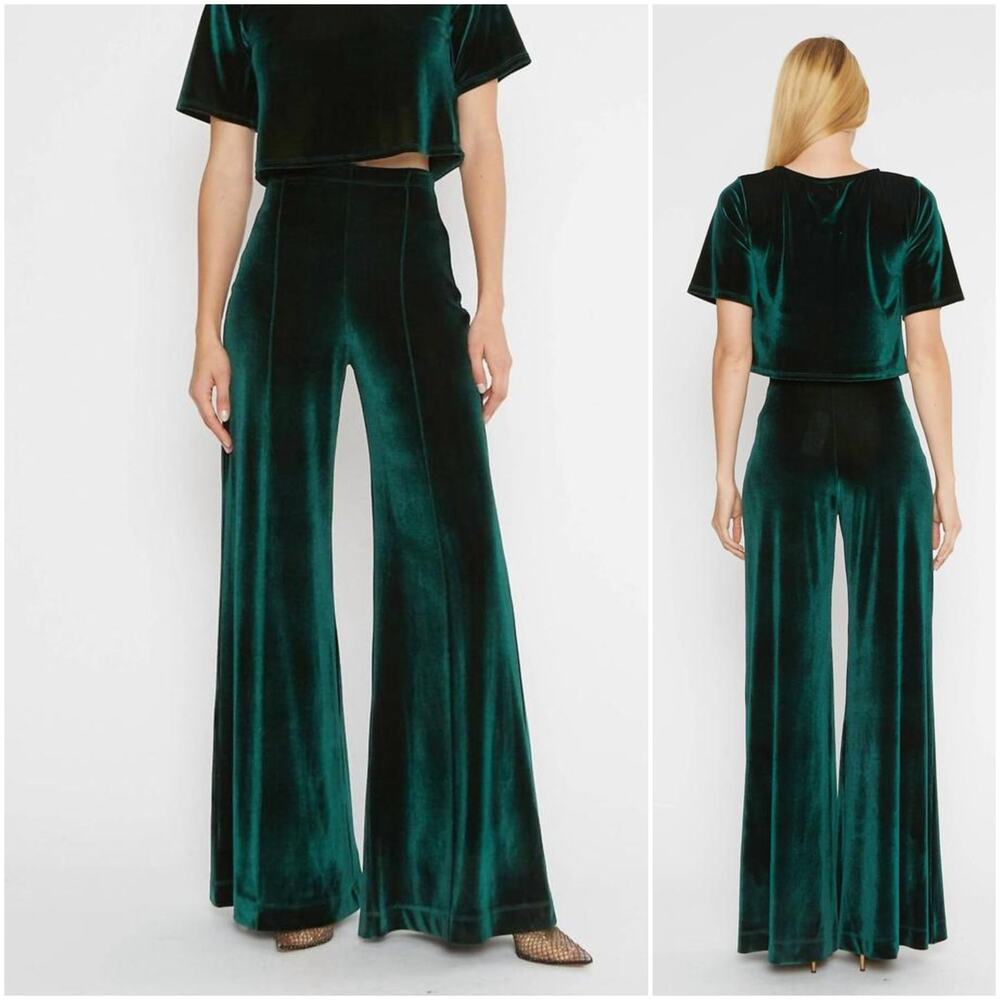 RIPLEY RADER Emerald Green Velvet Wide Leg Long Pant size 3(M)